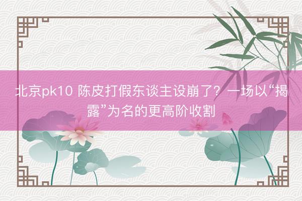 北京pk10 陈皮打假东谈主设崩了?一场以“揭露”为名的更高阶收割